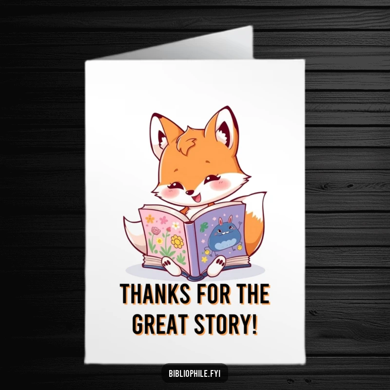Funny Free Printable Thank You Card: Adorable Fox Reading Enthusiastically, Expressing Thanks Through Books