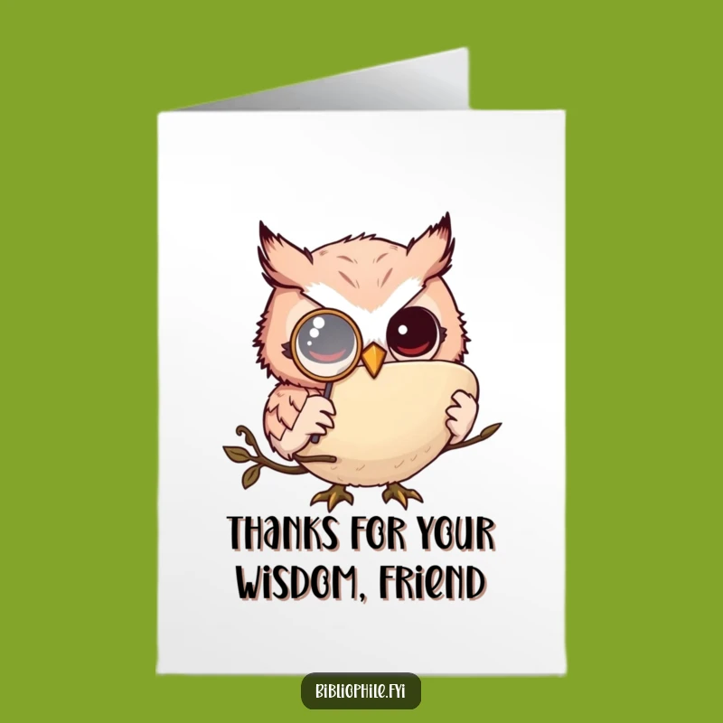 Free Printable Thank You Card: Wise Owl Monocle Book Nerd Funny Downloadable Gift