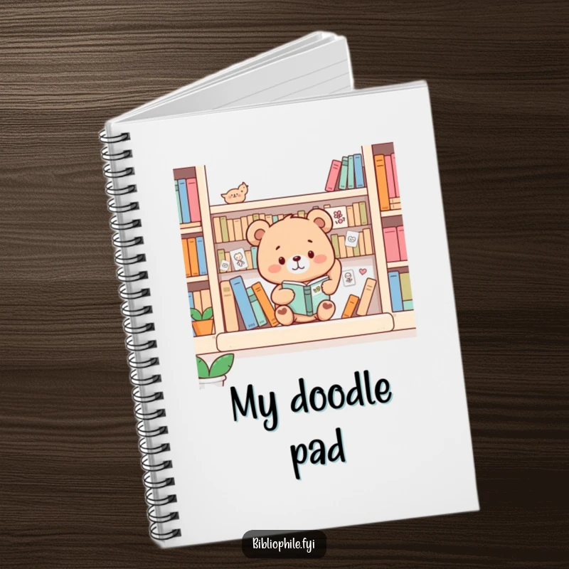 Funny Bear Notebook: Bear decorating a bookshelf with drawings, perfect for artistic inspiration.