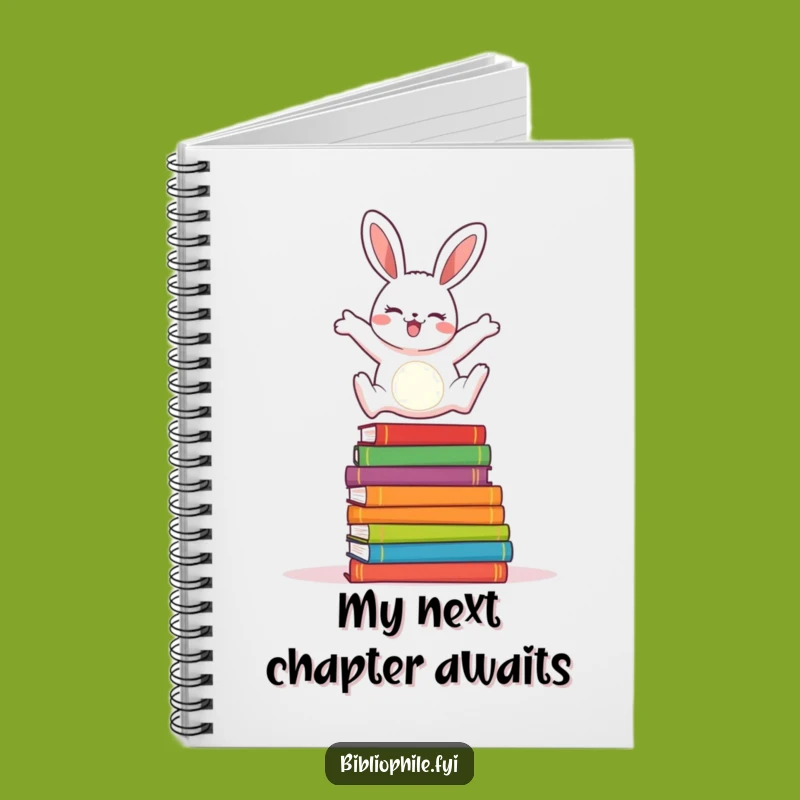 Capture your stories and dreams with this funny notebook! A cheerful rabbit leaping over books inspires creativity.