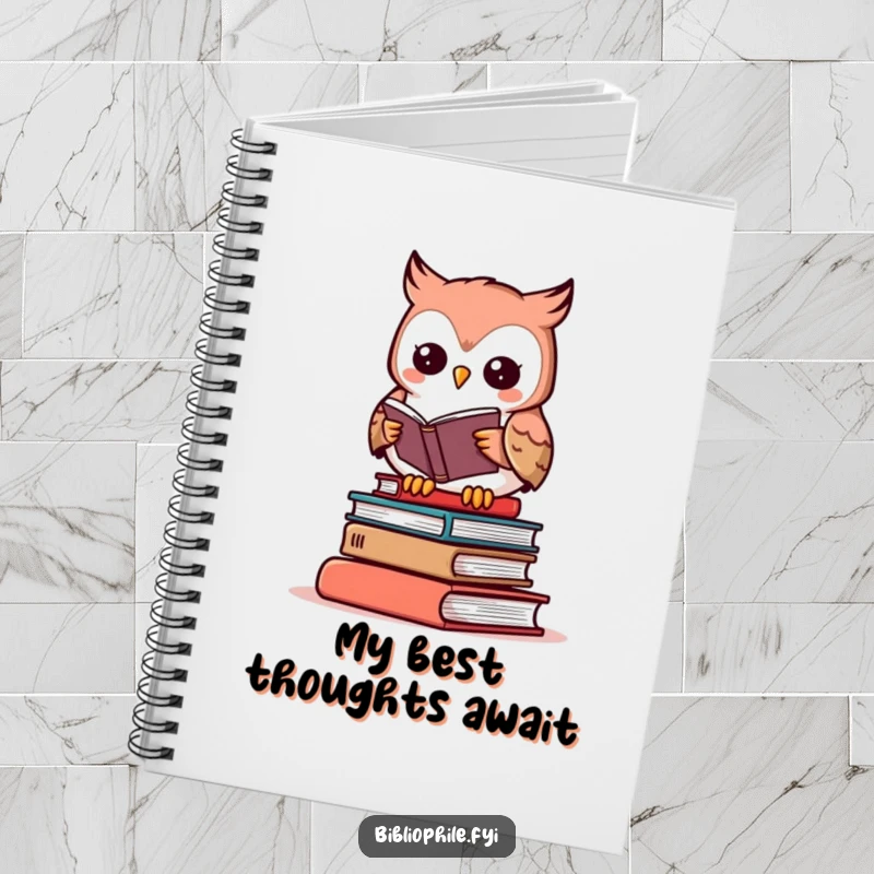 Funny owl notebook with cute reading character, perfect for journaling and bookish notes.