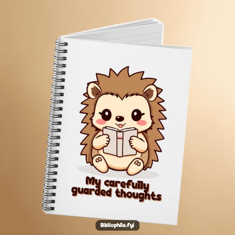 Funny Hedgehog Notebook featuring a cute hedgehog character carefully carrying a small book, ideal for jotting down notes with gentle humor.