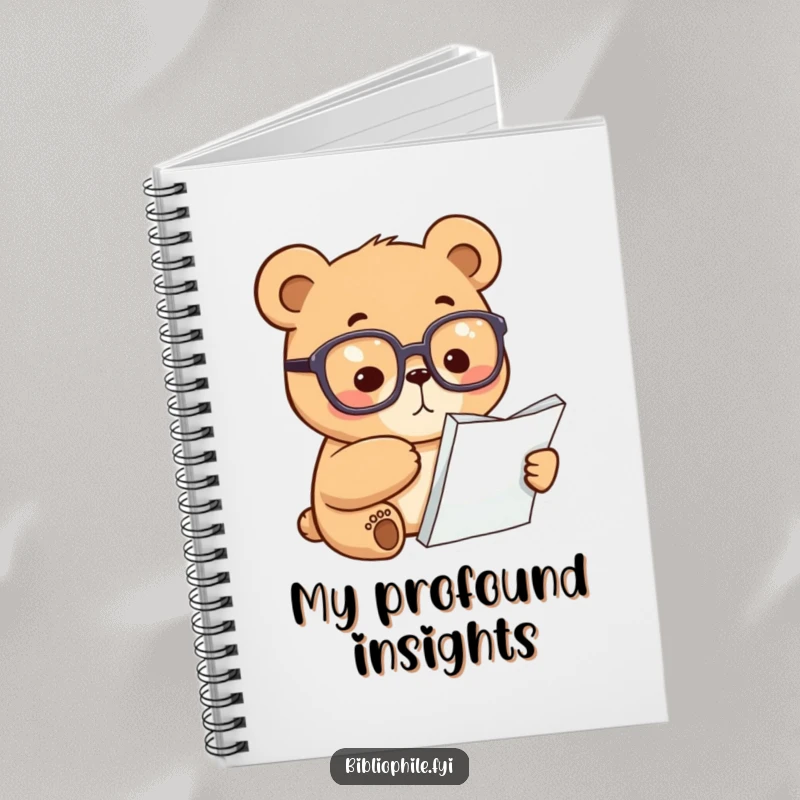 Funny Bear Notebook: A focused bear in reading glasses points at a book page, designed for notes, research, and intellectual thoughts.
