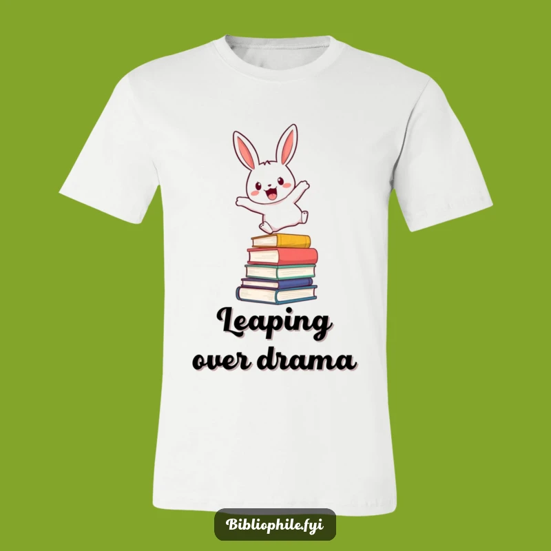 Funny Rabbit Reader T-Shirt - Leaping Bookworm Tee
