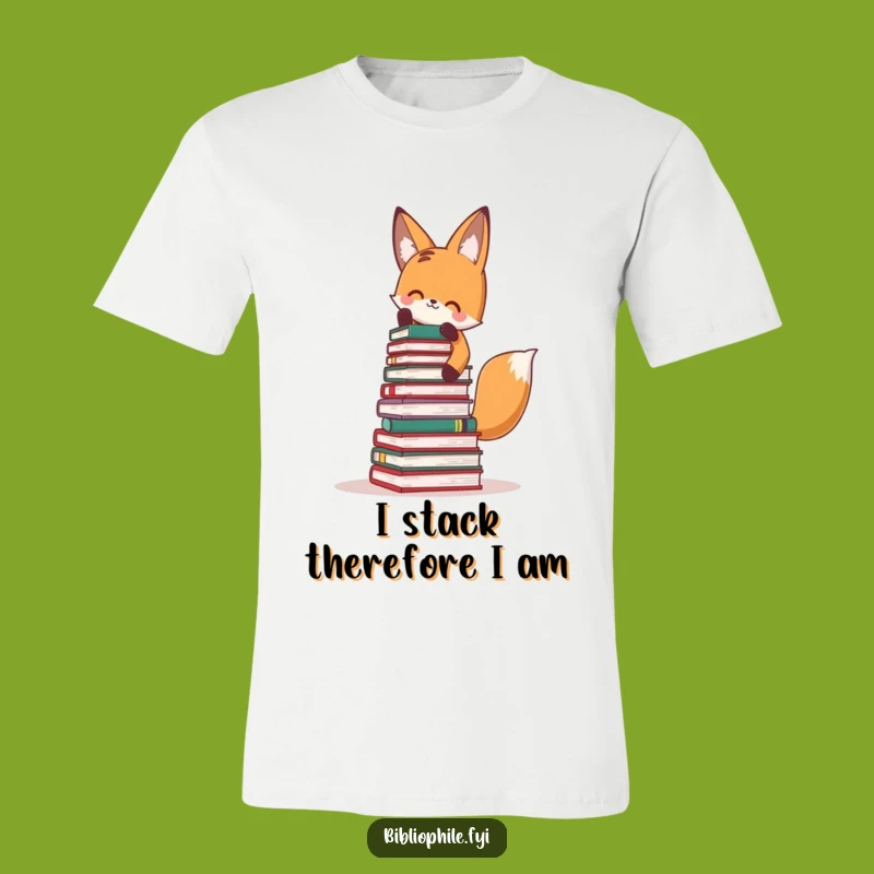 Funny Fox Book Tower T-Shirt: Hilarious Tee for Bookworms and Cozy Readers