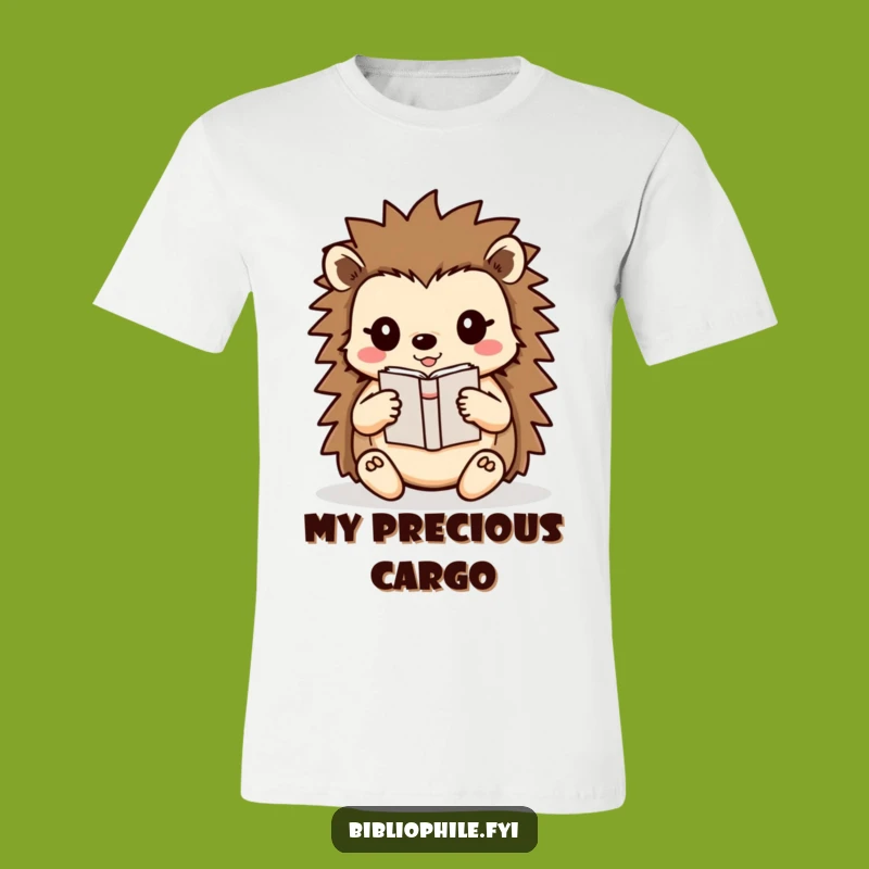 Funny Hedgehog Book Care T-Shirt: Cute & Gentle Literary Apparel