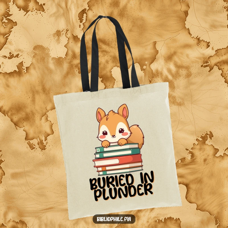 Funny Squirrel Tote Bag: Squirrel peeking from behind books, a cute and practical accessory.