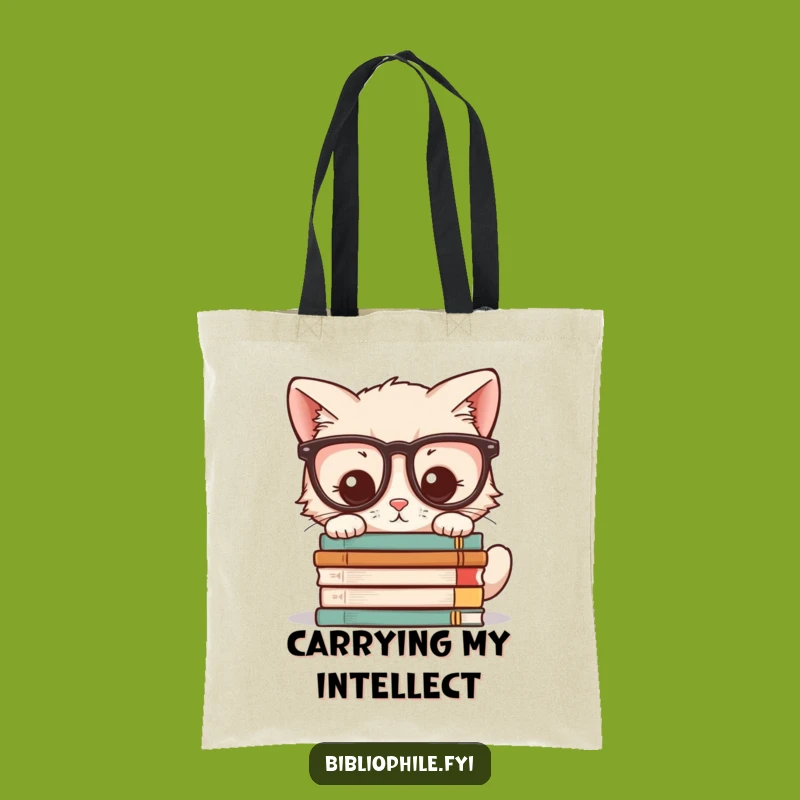 Funny Kitten Tote Bag: Kawaii Cat Glasses Novel Stacker Gift
