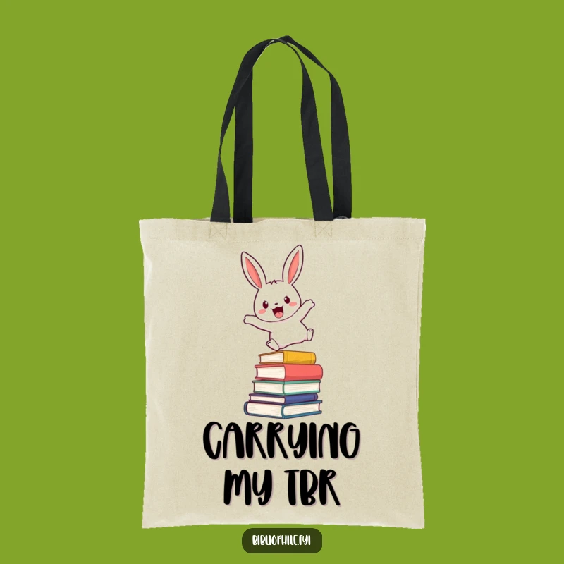 Funny Rabbit Reader Tote Bag - Leaping Bookworm Carryall