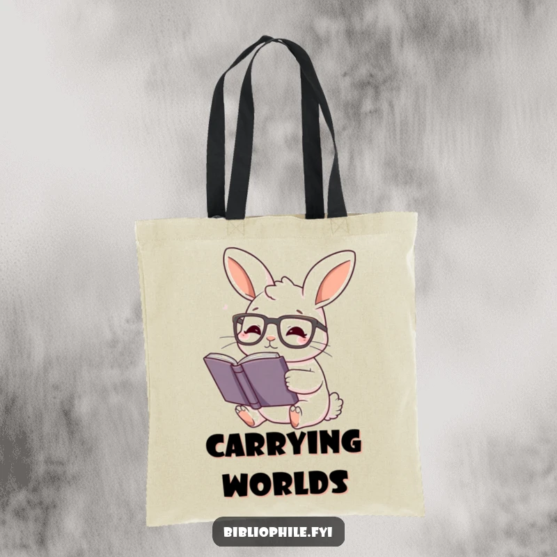 Funny Rabbit Tote Bag: Cute rabbit with reading glasses, engrossed in a book, practical and stylish.