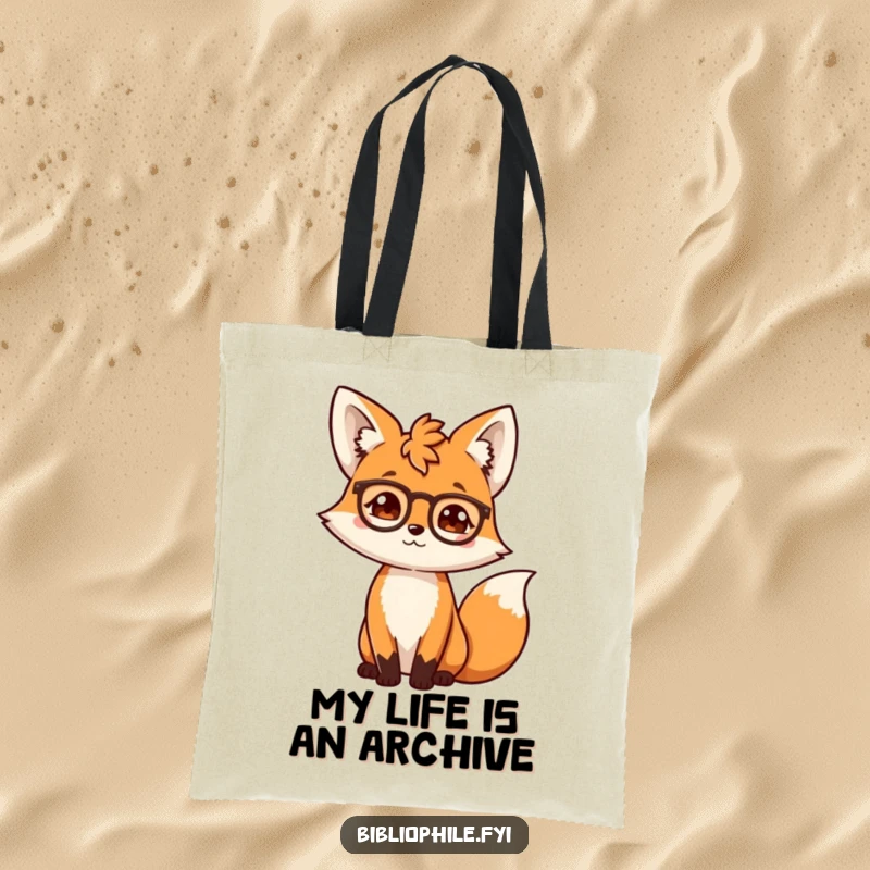 Funny fox character with spectacles designed on a durable tote bag, ideal for carrying books and essentials.