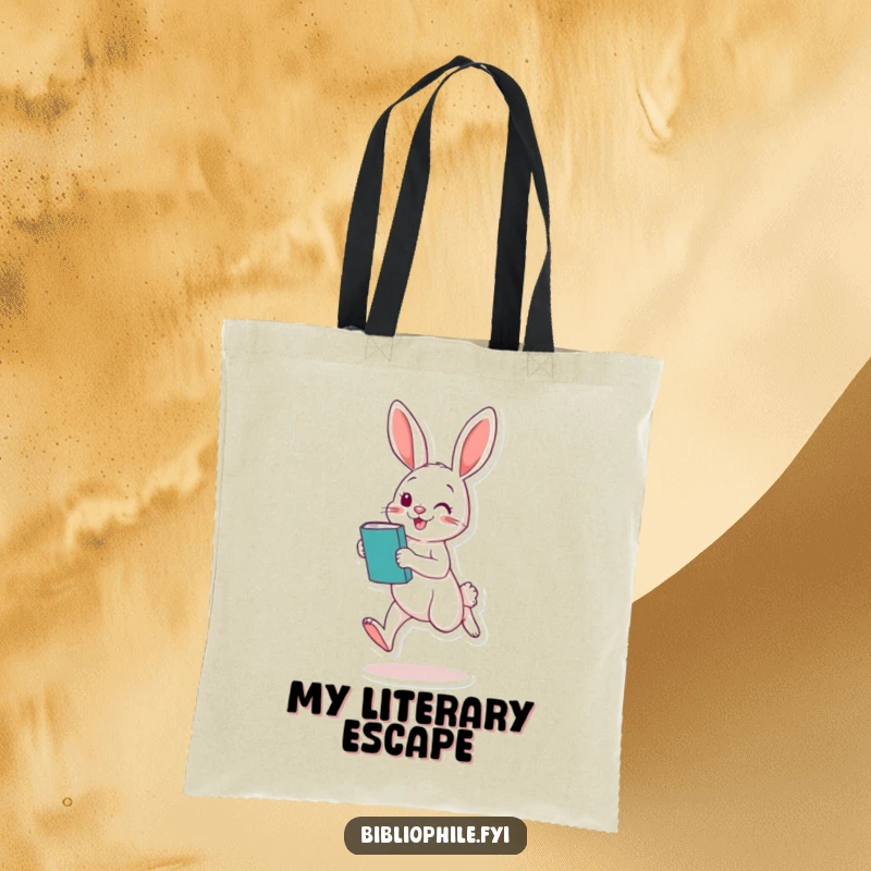 Funny Rabbit Tote Bag: An excited rabbit hops with a book, perfect for carrying books and essentials with playful charm.